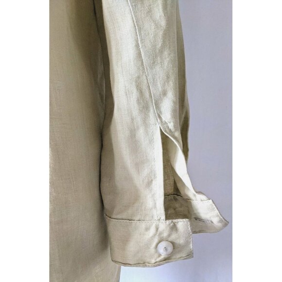 Current Women Long Tunic Oriental Green 100% Linen Button Down Size 8 - Picture 8 of 12
